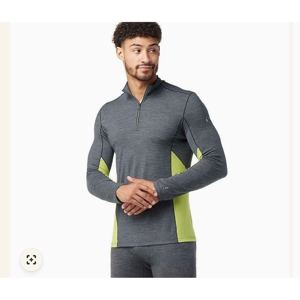 Smartwool Merino Sport 150 Pullover Mens XL Gray Lime 1/4 Zip